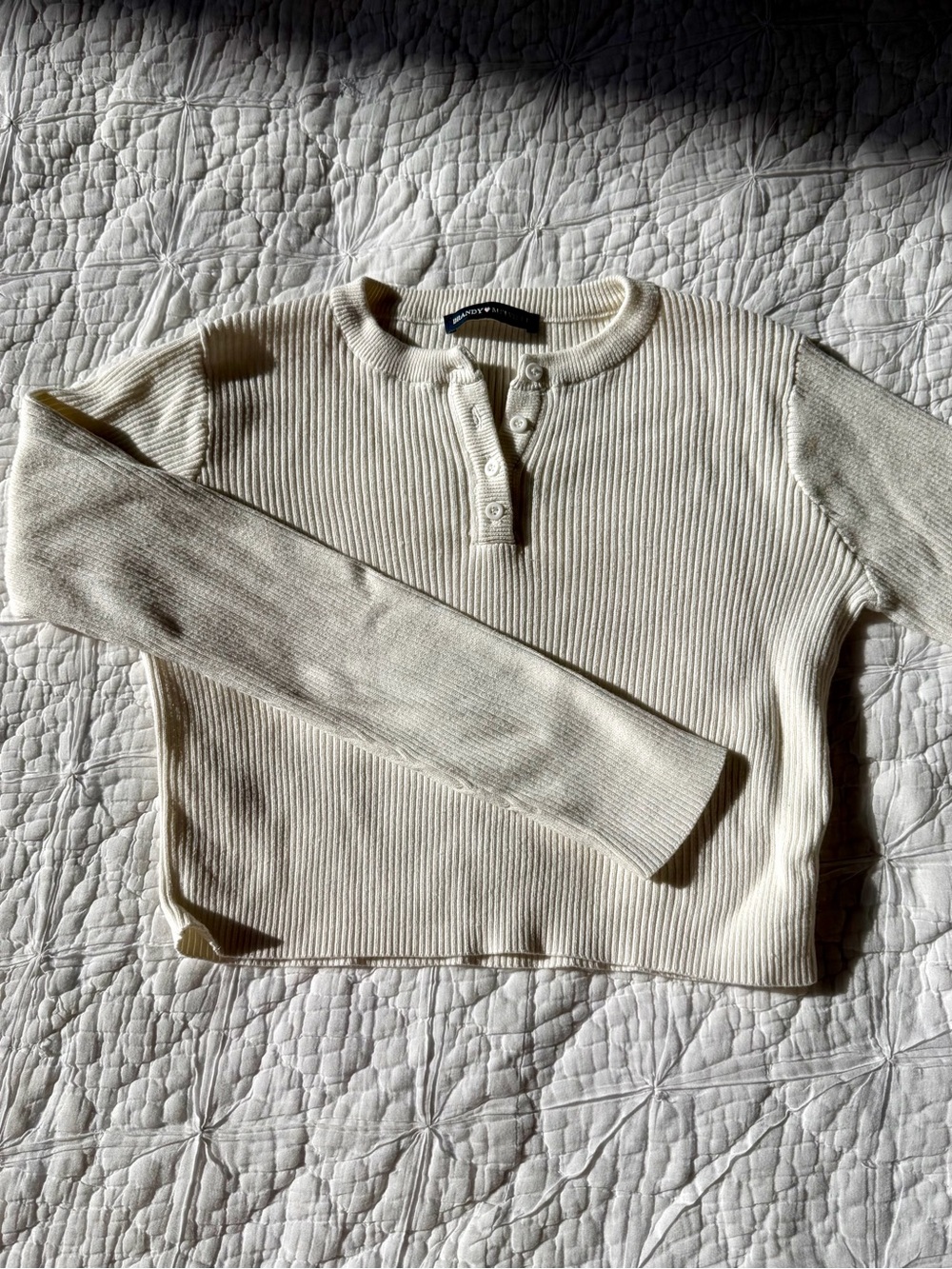Brandy Melville cream ribbed henley top 🤍